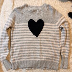 LOFT Gray Striped Sweater with Black Heart